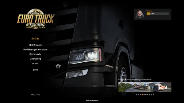 В патче 1.51 для Euro Truck Simulator 2 и American Truck Simulator будет обновлен стартовый экран